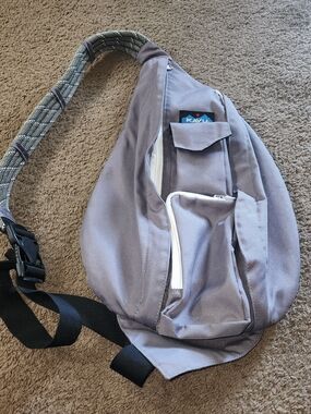 Kavu Light Gray Sling Belt Bag with Patterned Strap